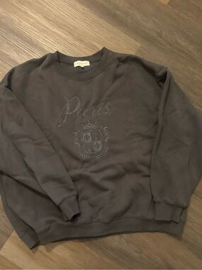Embroidered 'Paris' Crewneck Sweatshirt - Charcoal